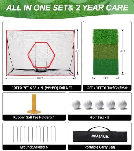 10 X 7 ft Heavy Duty Tri-Turf Mat Golf Practice Net Carry Bag Portable Indoor/Outdoor Training Aid for Foldable Putting Green