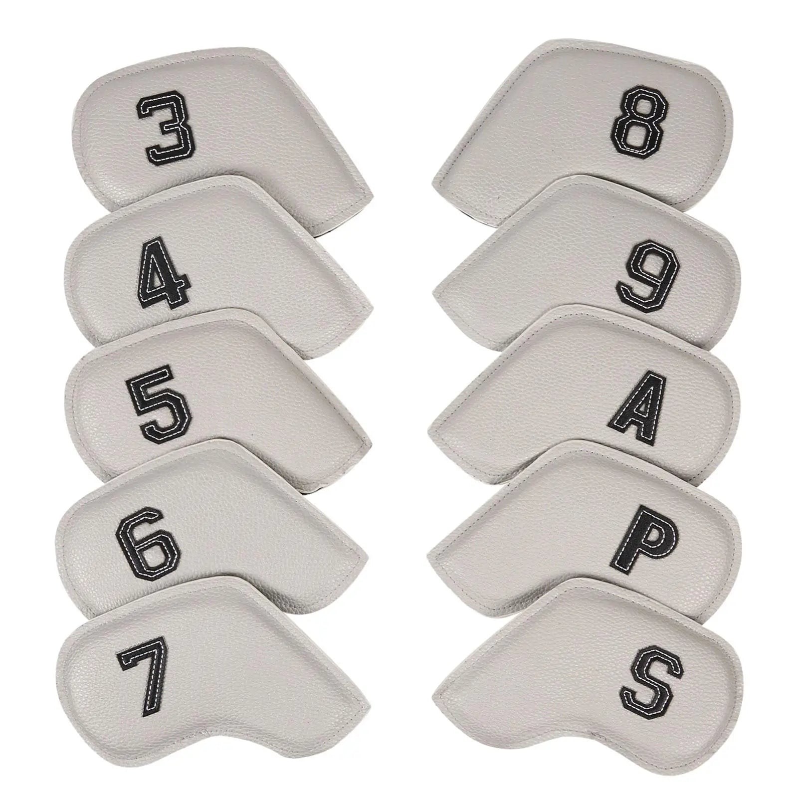 10Pcs Golf Club Covers Golf Iron Headcovers Premium PU Leather Embroidered Anti Scratch Golf Iron Head Covers Fit Most Irons