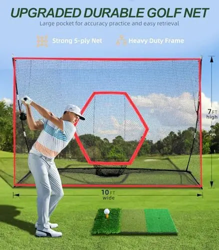 10 X 7 ft Heavy Duty Tri-Turf Mat Golf Practice Net Carry Bag Portable Indoor/Outdoor Training Aid for Foldable Putting Green