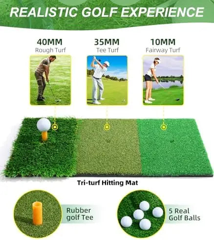 10 X 7 ft Heavy Duty Tri-Turf Mat Golf Practice Net Carry Bag Portable Indoor/Outdoor Training Aid for Foldable Putting Green