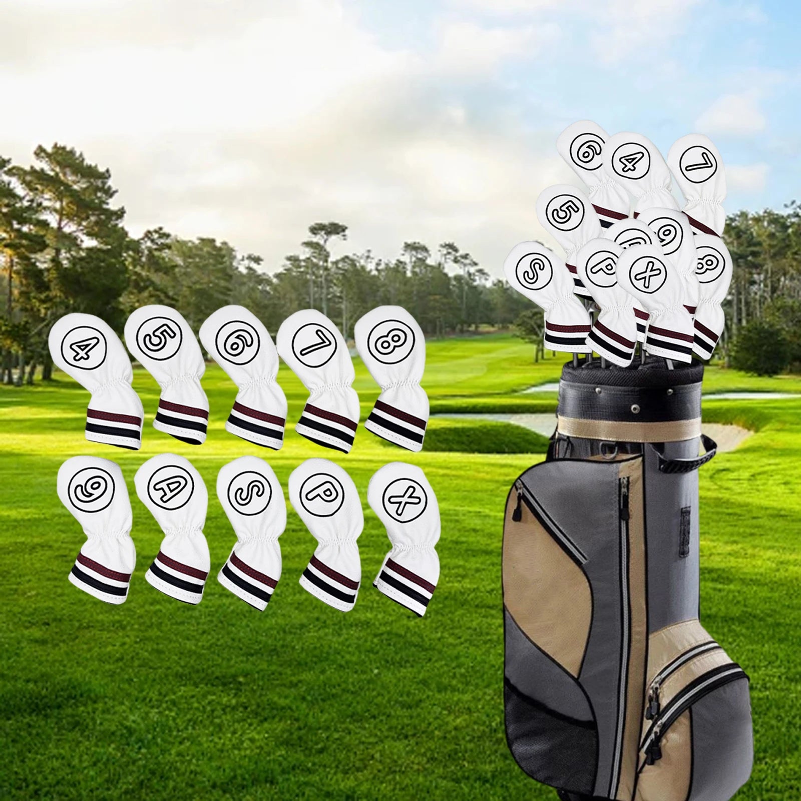 10 Pcs Golf Club Head Covers Set Cue Decorative Covers Headcovers with Number Tag for Outdoor Sports Training Golf Games